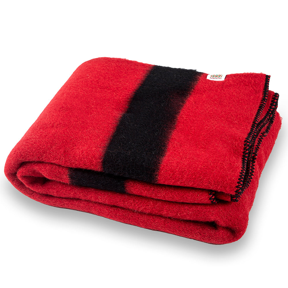Dicke Wolldecke Rainbow VI - rot mit schwarzem Streifen an beiden Enden