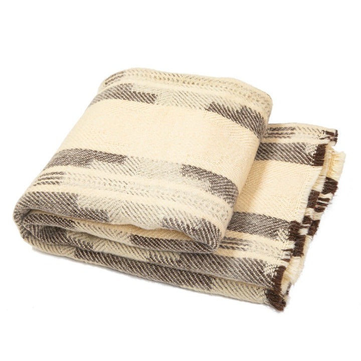 Vlněná deka Abata z nebarvené vlny II - bílá s šedým pruhem Vlněná deka Abata z nebarvené vlny II - bílá s šedým pruhem