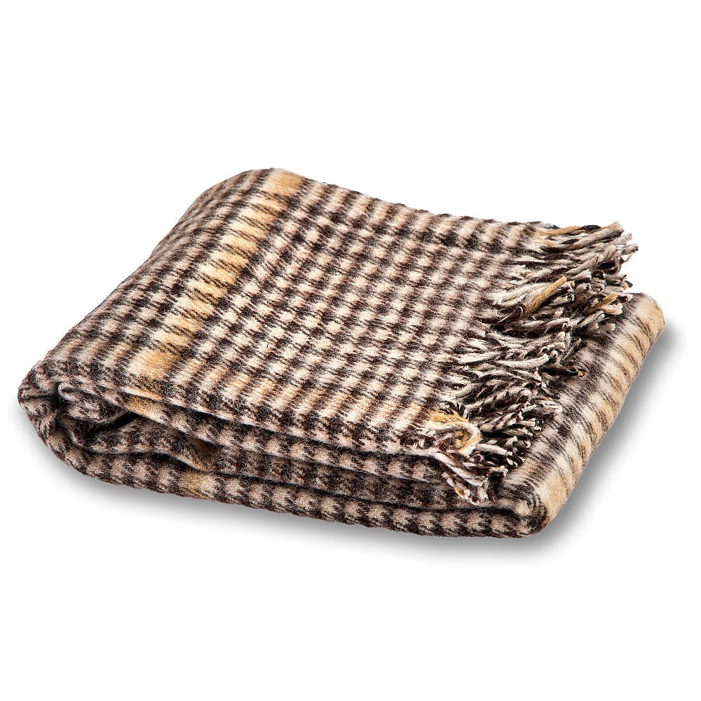 Vlněná deka Elma XI - hnědá a béžová kostka