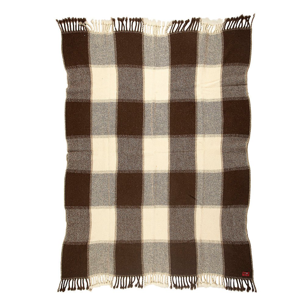 Vlněná deka Perelika XI - přírodní nebarvená bílá a hnědá vlna (velké kostky)