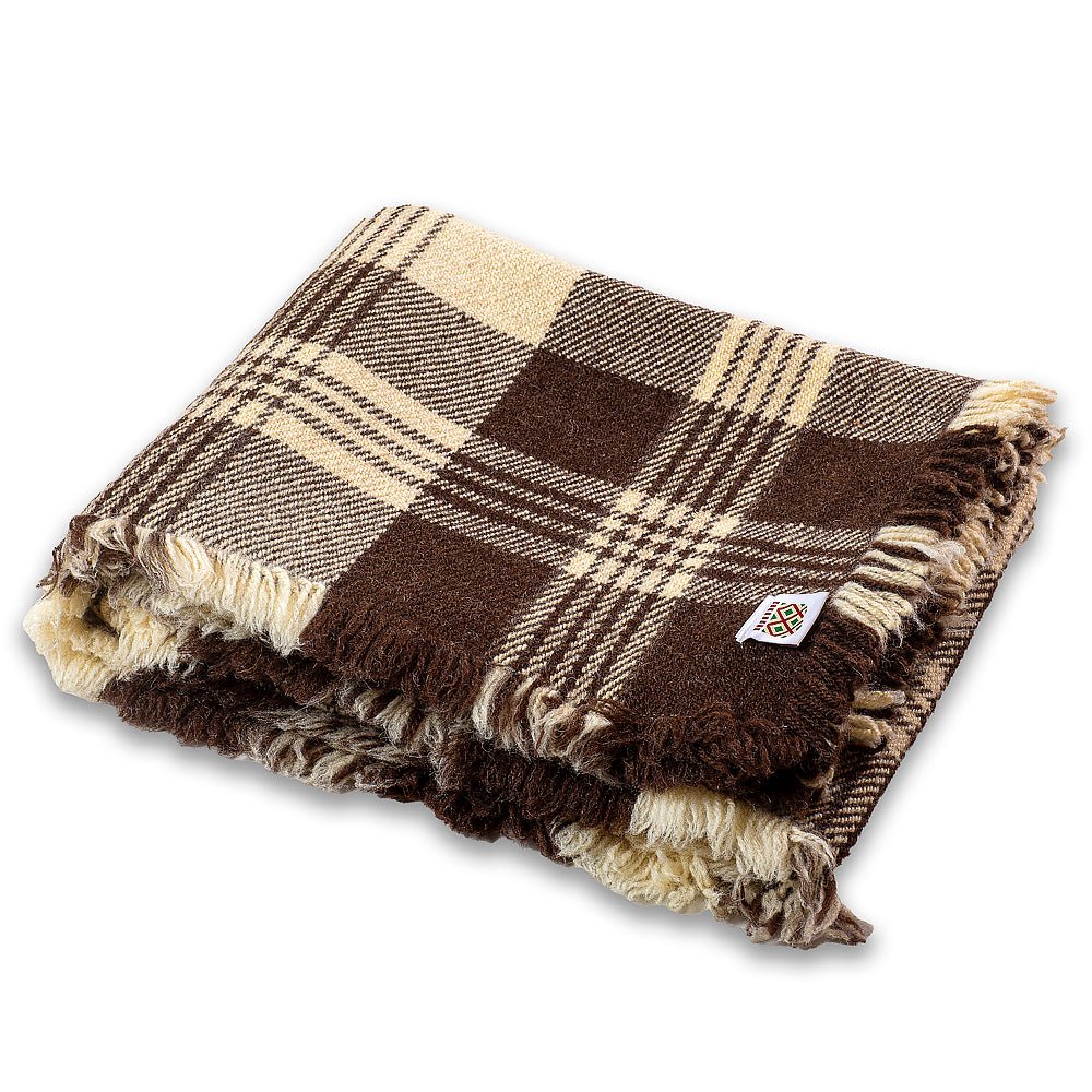 Μάλλινη κουβέρτα Rodopa I - φυσικό άβαφο λευκό και καφέ μαλλί