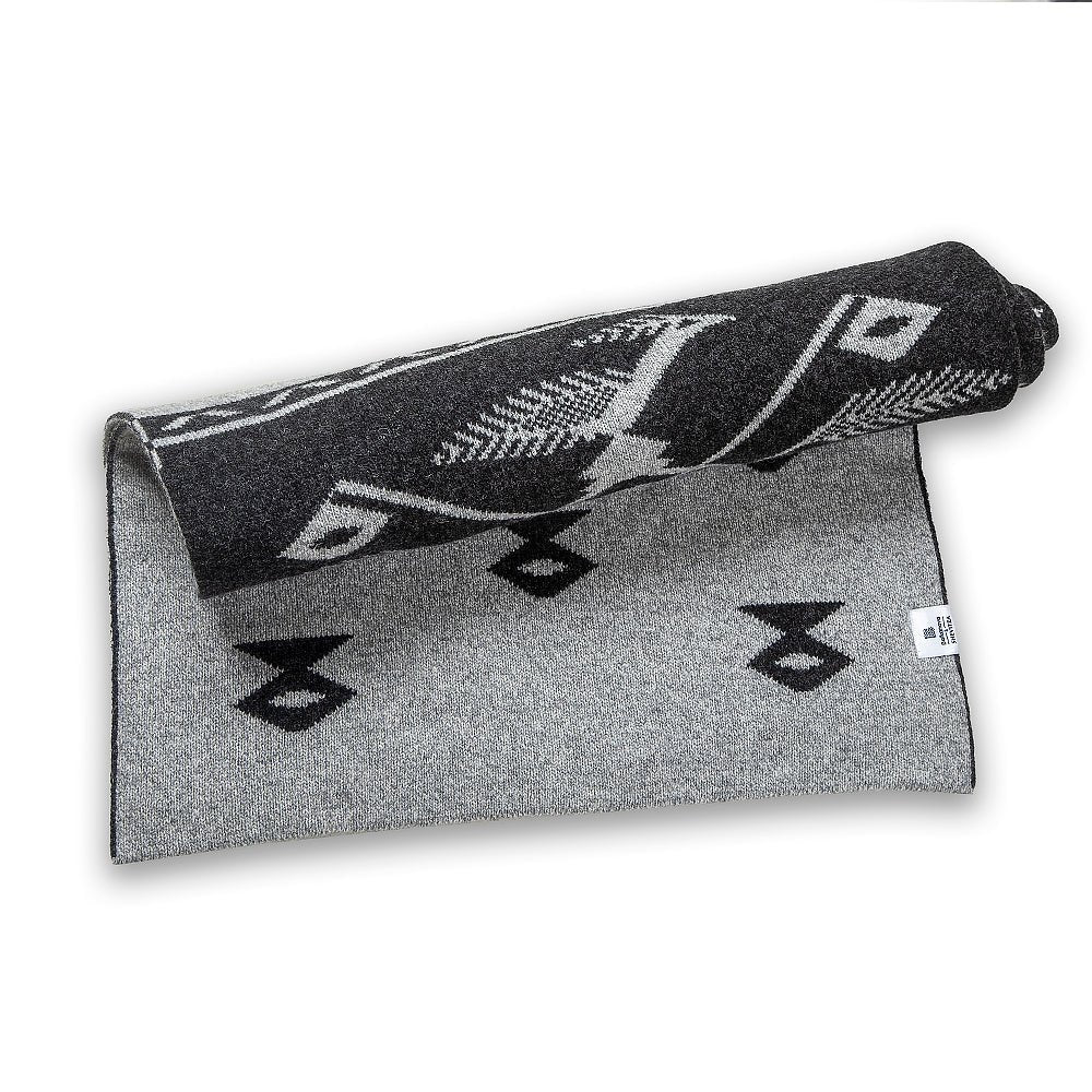 Vlněná šála "Strom života" - merino šedá a černá