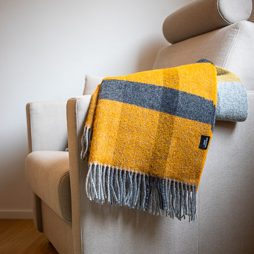 Wool blanket Egea 6 - yellow and grey tartan