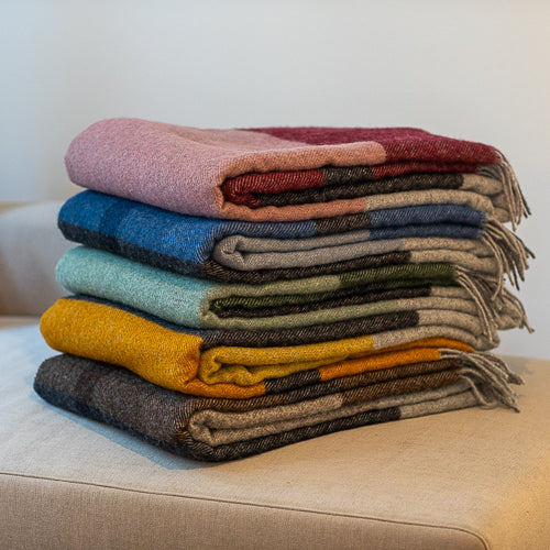 Wool blanket Egea 6 - yellow and grey tartan