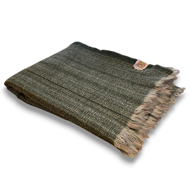 Wool blanket Kostadina merino - striped dark green