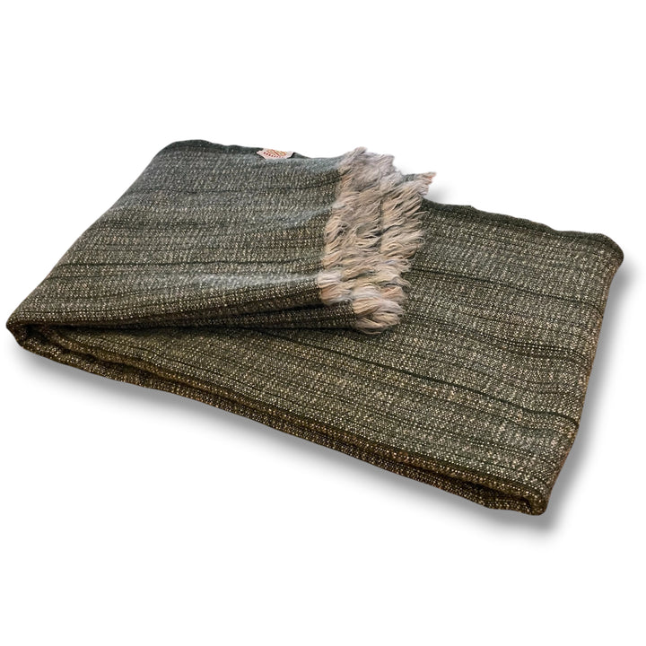 Wool blanket Kostadina merino - striped dark green