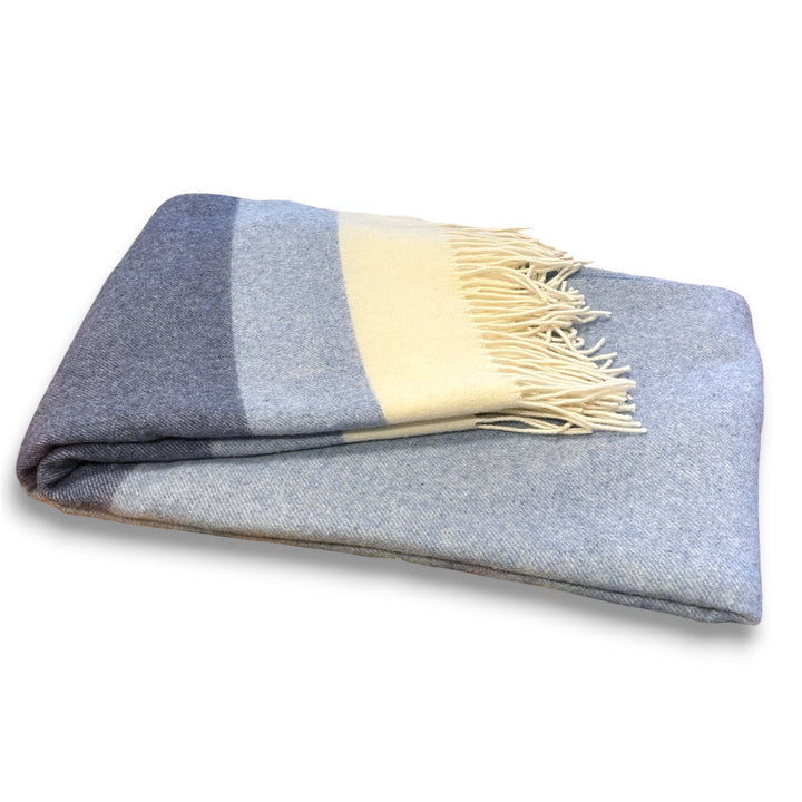 Cashmere blanket Egea merino 5 - blue and white striped, ULTRA SOFT