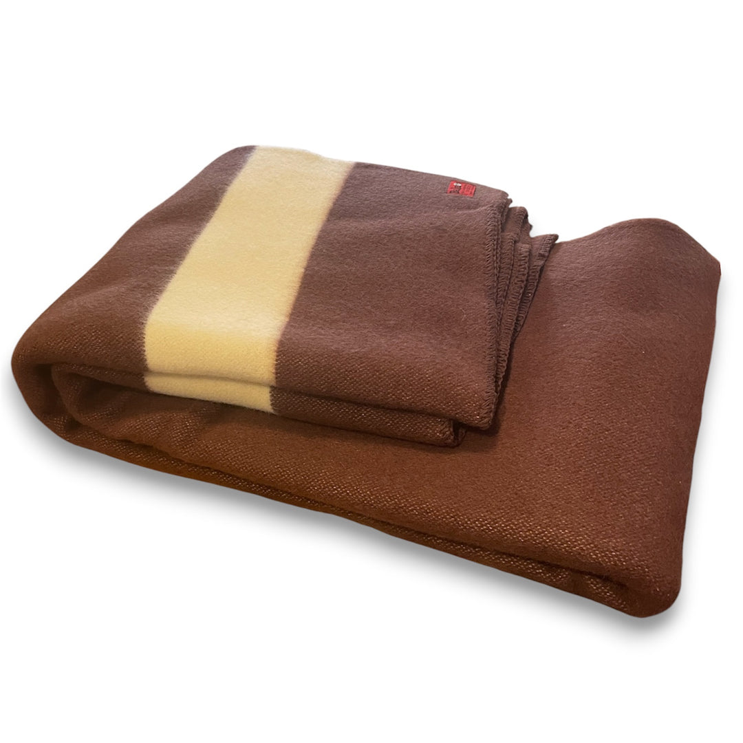 Thick wool blanket Rainbow 42 - brown with white stripe