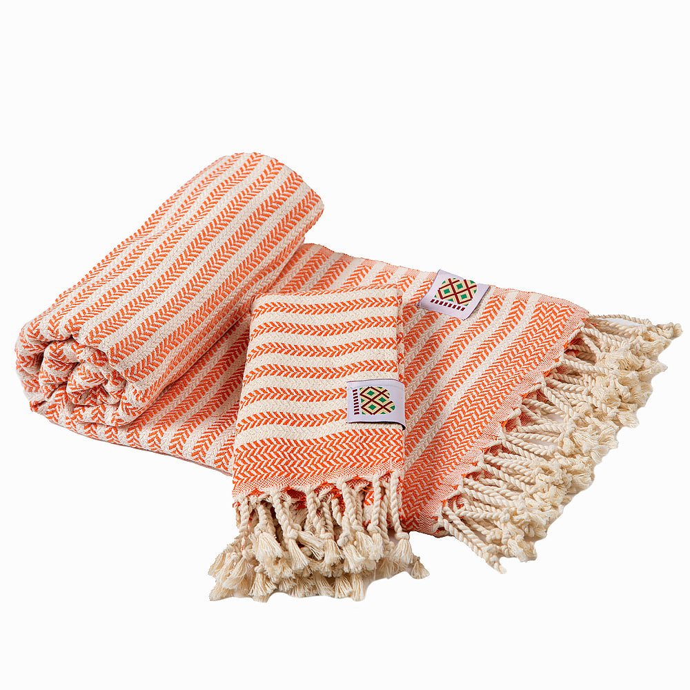 Cotton bath towel and towel Portokala 2 - orange set | cotton hand towels​​​​ | Balkanova