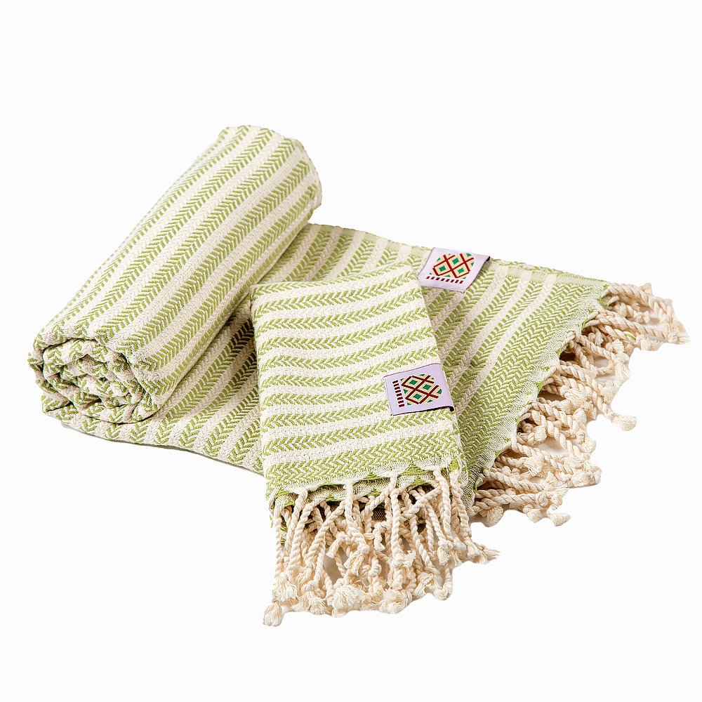 Cotton bath towel and towel Portokala 3 - green set | cotton hand towels​​​​ | Balkanova