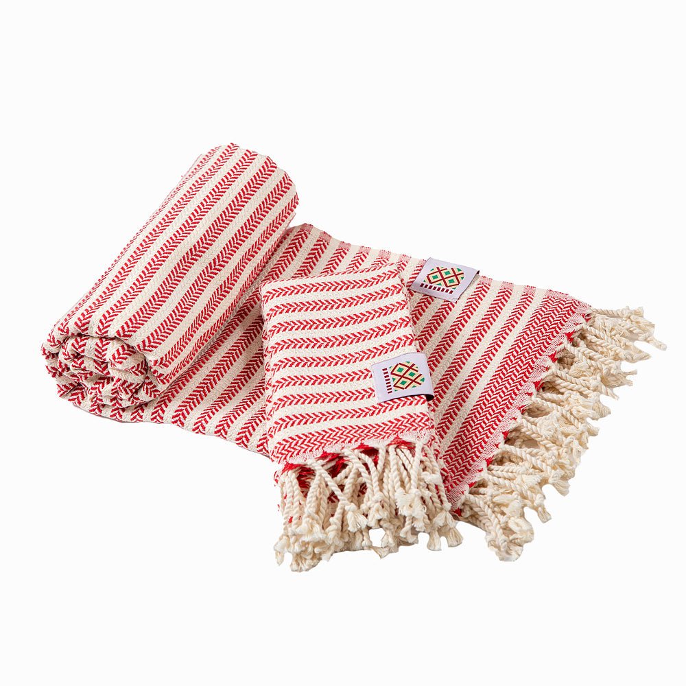 Cotton bath towel and towel Portokala 4 - red set | cotton towels bath​​ | Balkanova