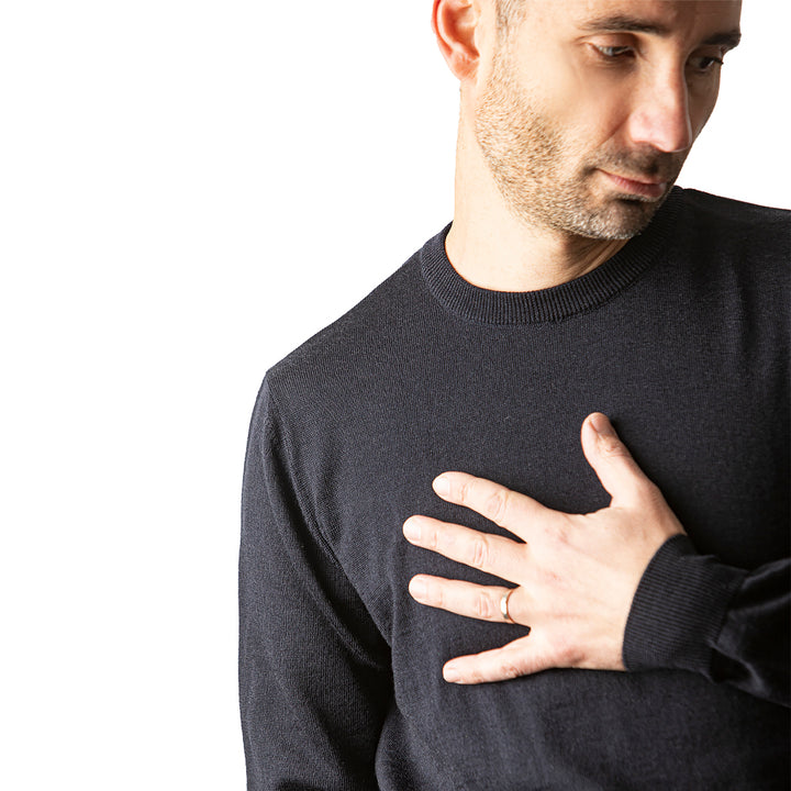 Herren Pullover aus Merinowolle I - blau-schwarz