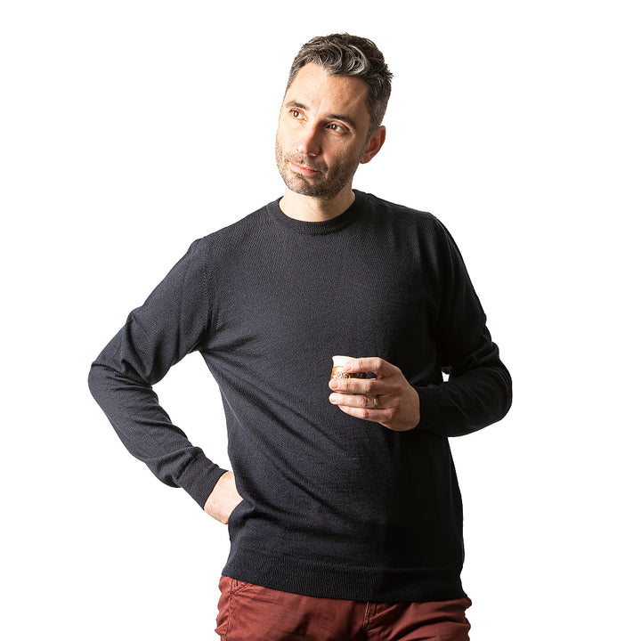 Herren Pullover aus Merinowolle I - blau-schwarz