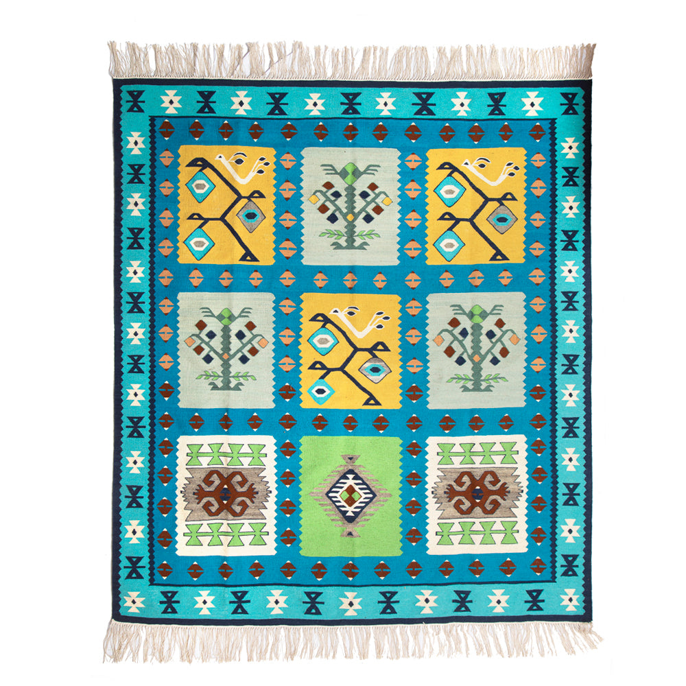 Green and blue wool carpet