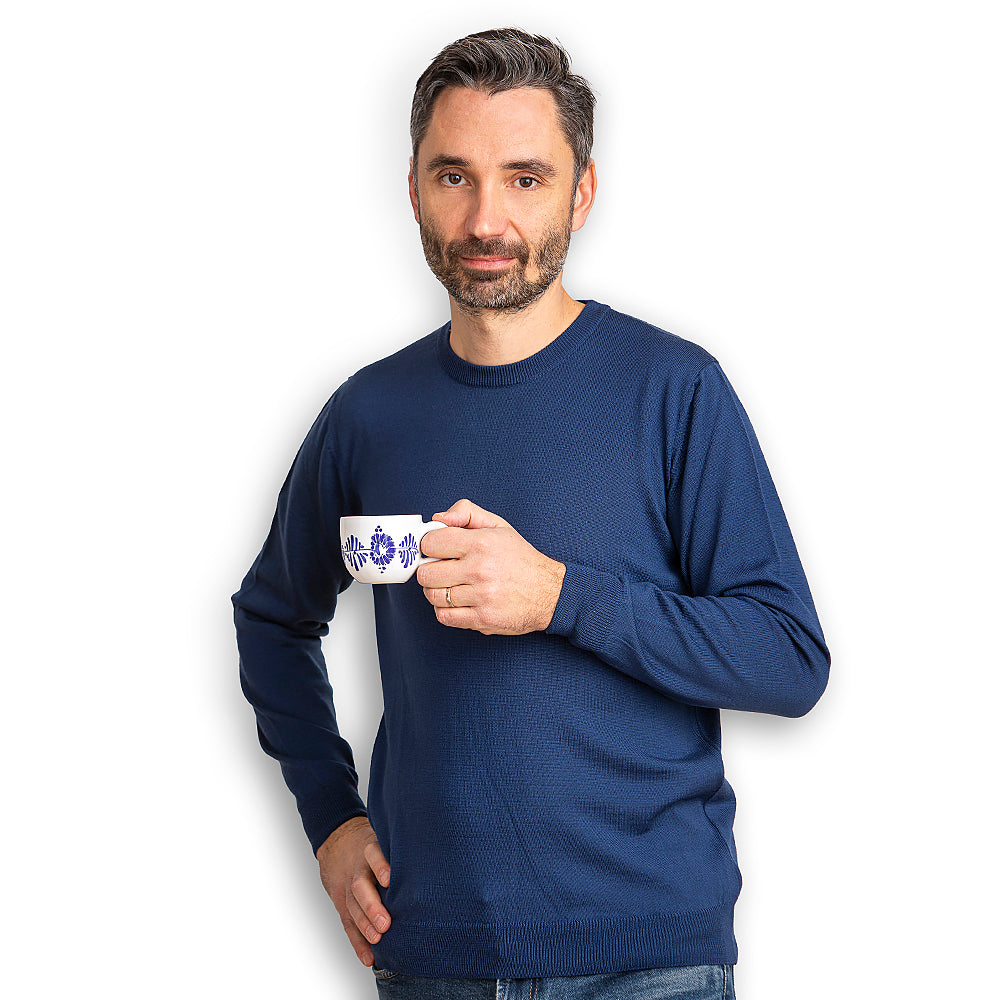 Ανδρικό μάλλινο πουλόβερ Merino V-neck - μπλε