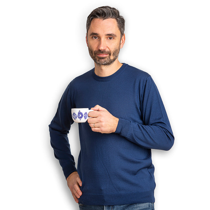 Ανδρικό μάλλινο πουλόβερ Merino V-neck - μπλε