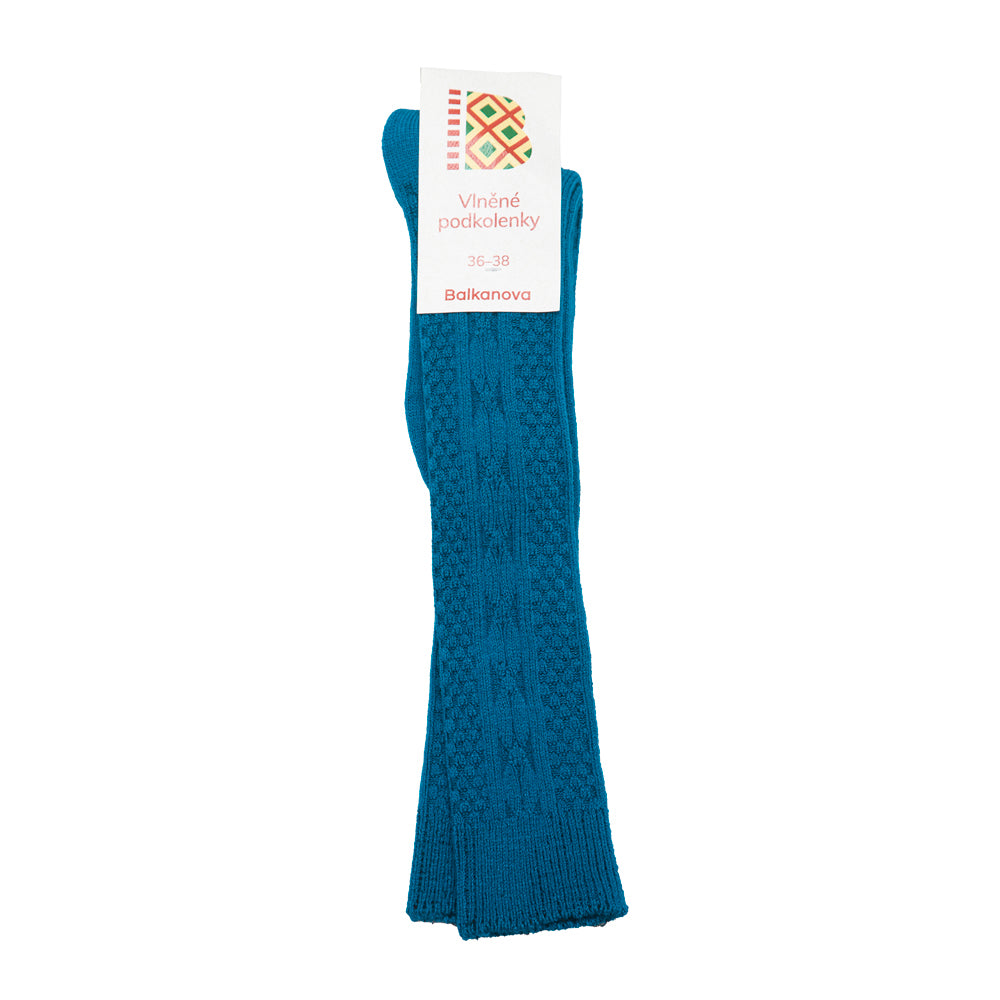 Gemusterte Wollsocken 80% Wolle, petrolblau