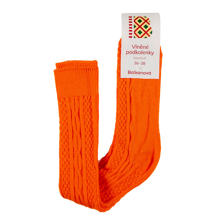 Gemusterte Wollsocken 80% Wolle, leuchtend orange