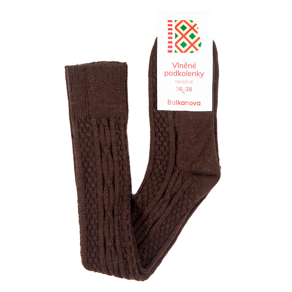 Gemusterte Wollsocken 80% Wolle, dunkelbraun