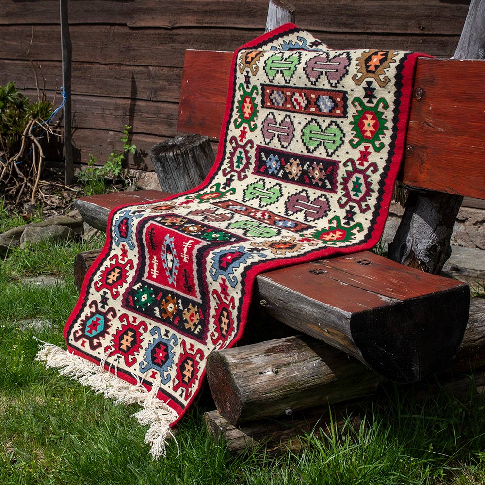 wool kelim on the bench