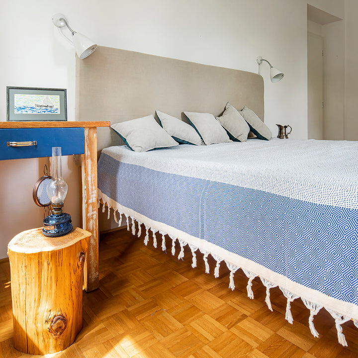 Cotton bedspread Nefes I - royal blue