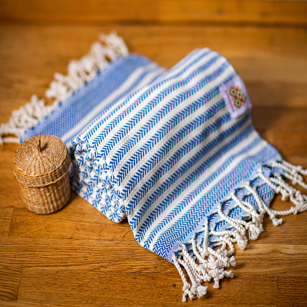 Baumwollbadetuch und Handtuch Portokala I - blaues Set