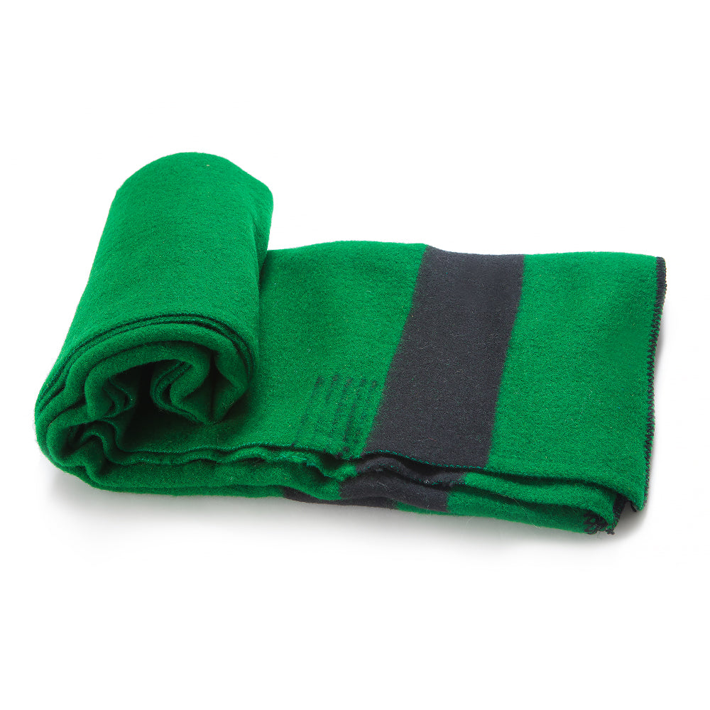 Thick wool blanket Rainbow IV - dark green with black stripe on both ends-Balkanova