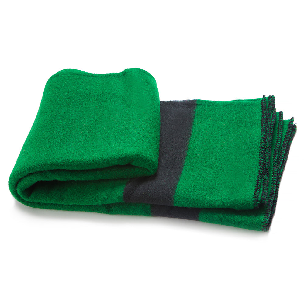 Thick wool blanket Rainbow IV - dark green with black stripe on both ends-Balkanova