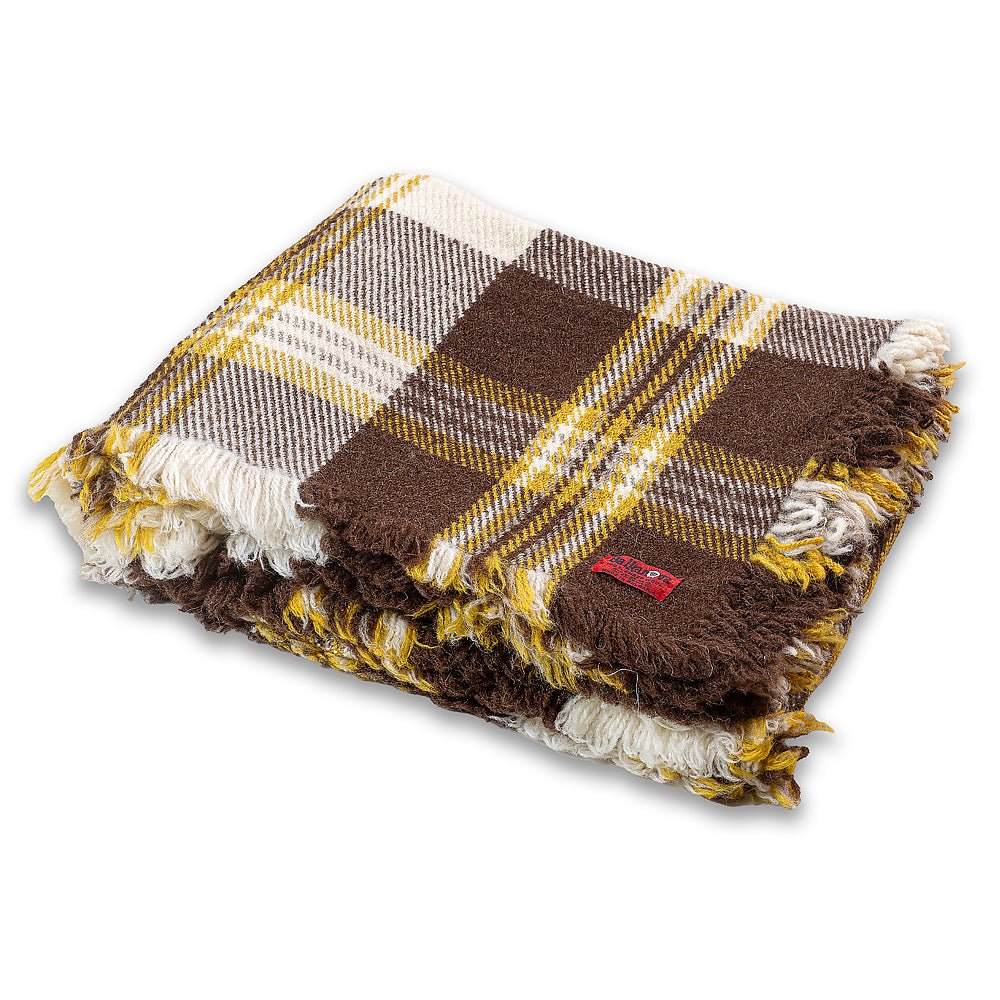Classic wool blanket Rodopa X - brown with yellow stripe-Balkanova