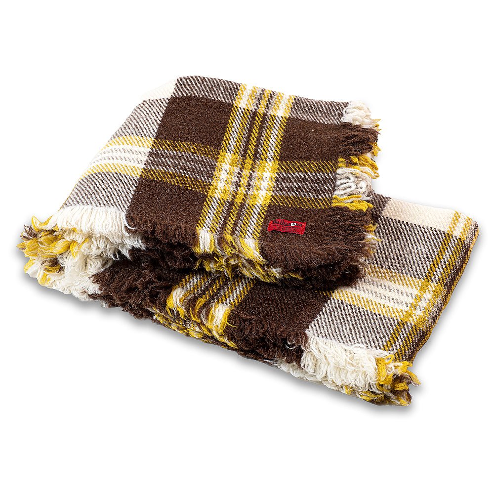 Classic wool blanket Rodopa X - brown with yellow stripe-Balkanova