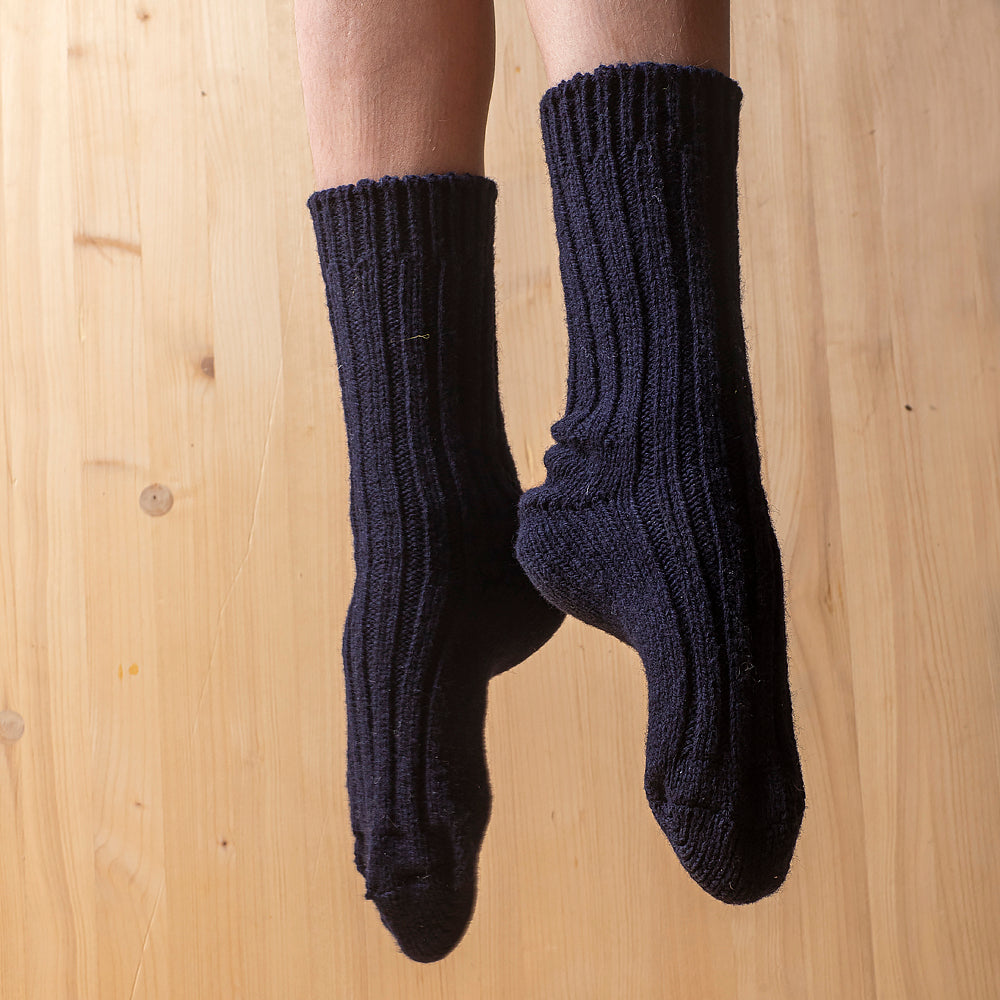Socken aus dicker Wolle 100% Merinowolle, dunkelblau