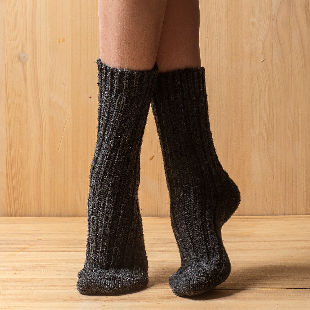 Socken aus dicker Wolle 100% Merinowolle, anthrazit
