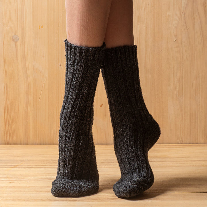 Socken aus dicker Wolle 100% Merinowolle, anthrazit