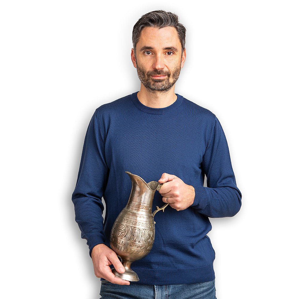 Men's merino wool sweater V - blue-Balkanova