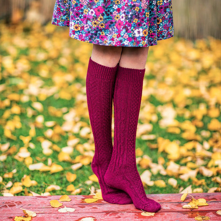 Set of 6 pairs of wool knee-high socks patterned 80% wool