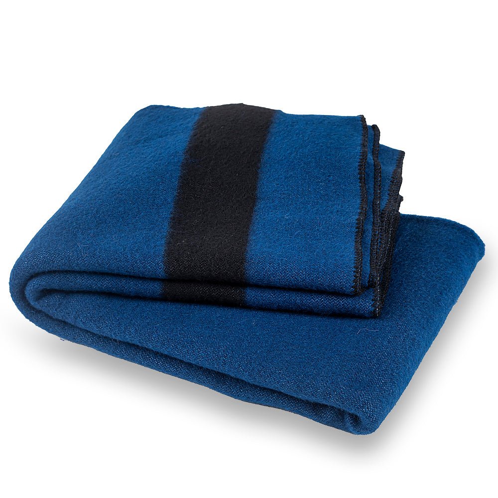 Thick wool blanket Rainbow XII - dark blue with black stripe on both ends-Balkanova