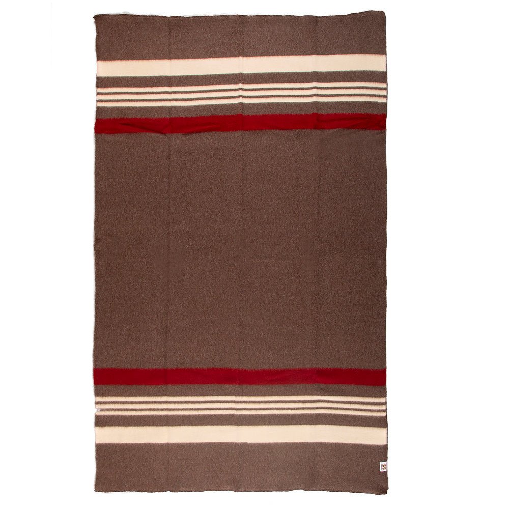 Thick wool blanket Rainbow XXII - brown with white and red stripes EXTRA LONG-Balkanova