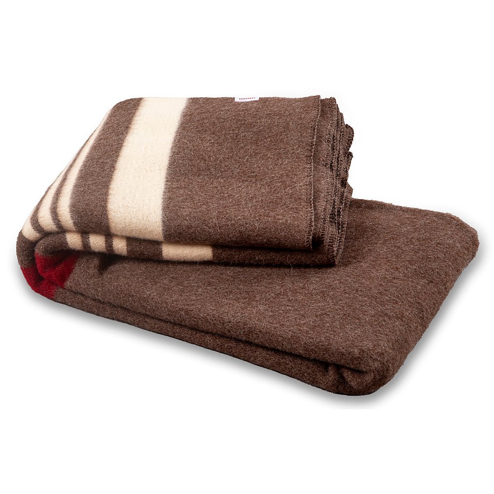 Thick wool blanket Rainbow XXII - brown with white and red stripes EXTRA LONG-Balkanova