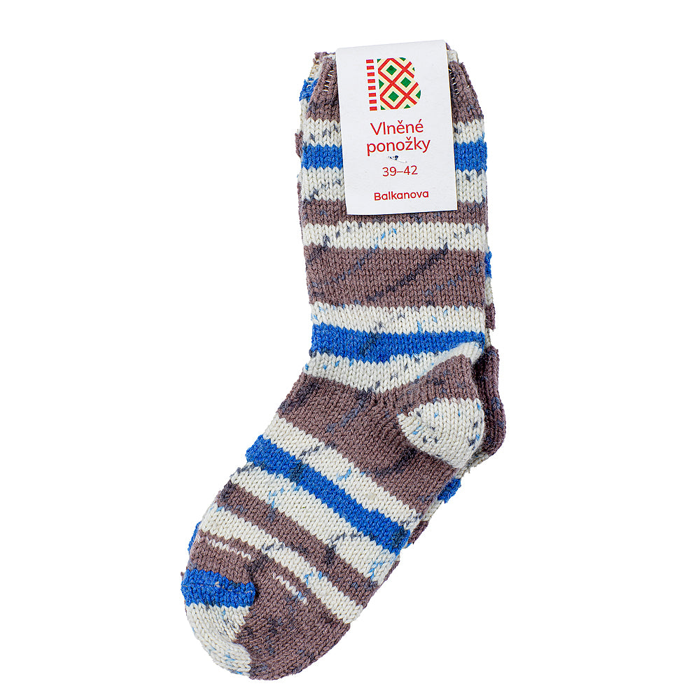 Socken aus Merinowolle, blau-grau gemustert