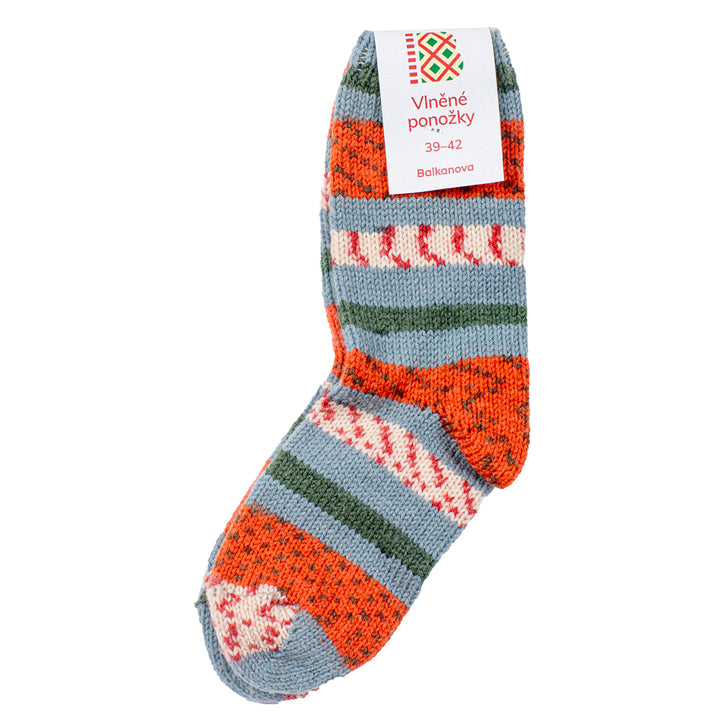 Socken aus Merinowolle, grau-orange gemustert