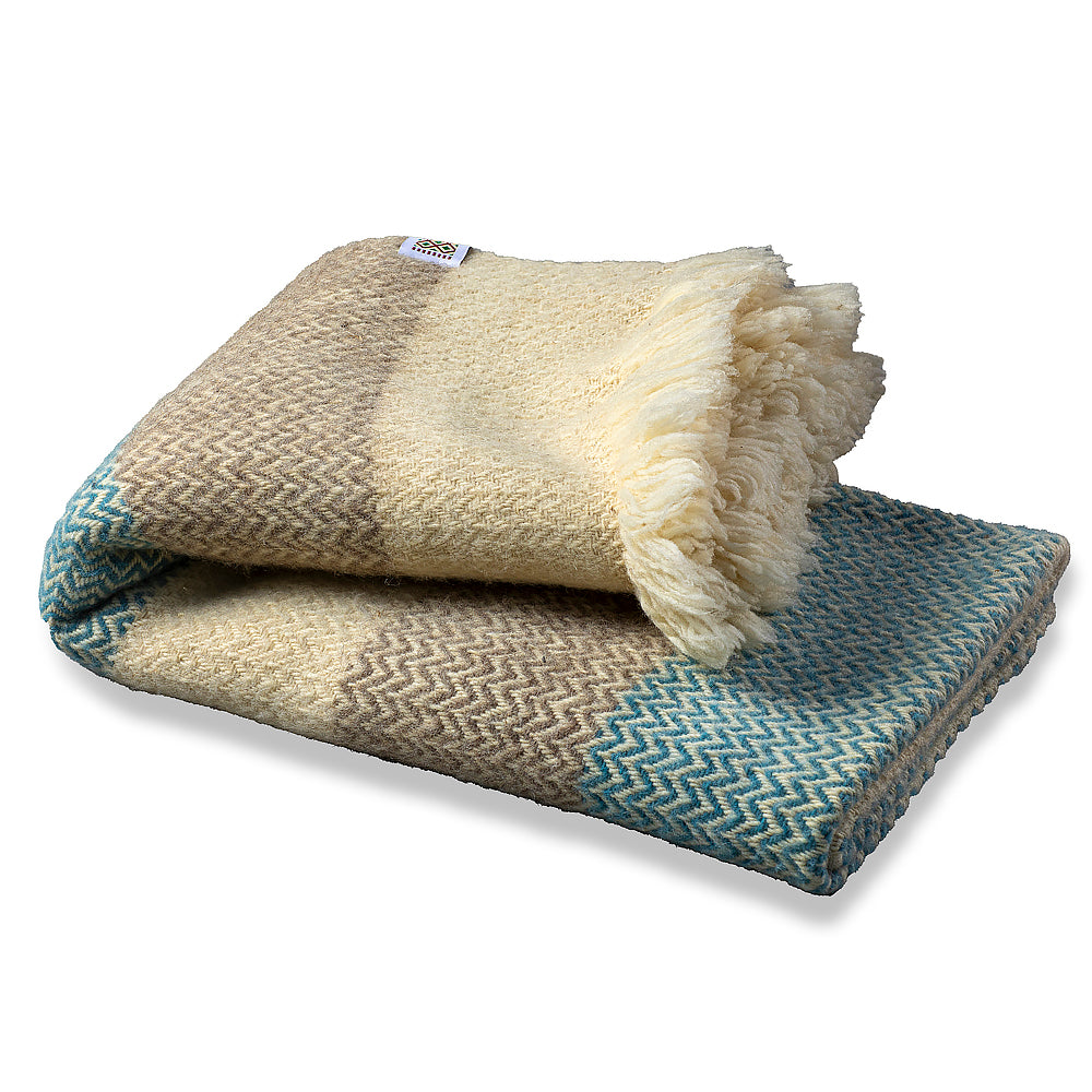 Karandila Wool Blanket in Gray and Blue Stripes-Balkanova