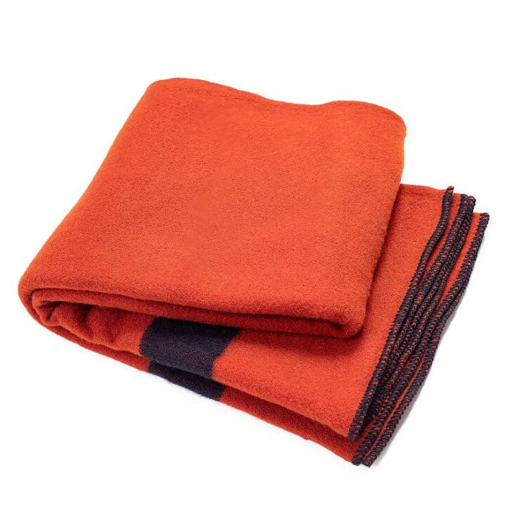 Thick wool blanket Rainbow VII in brick red with a black stripe-Balkanova