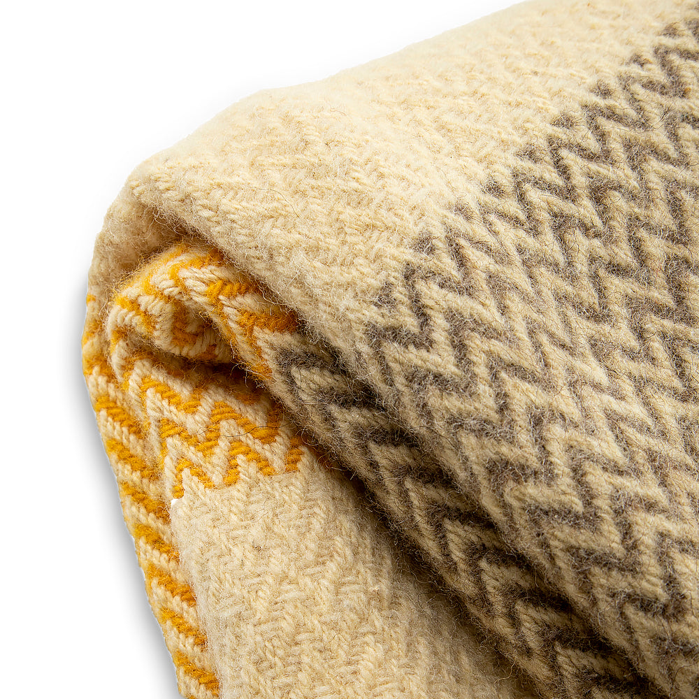Wool blanket Karandila XVII with yellow and grey stripes-Balkanova