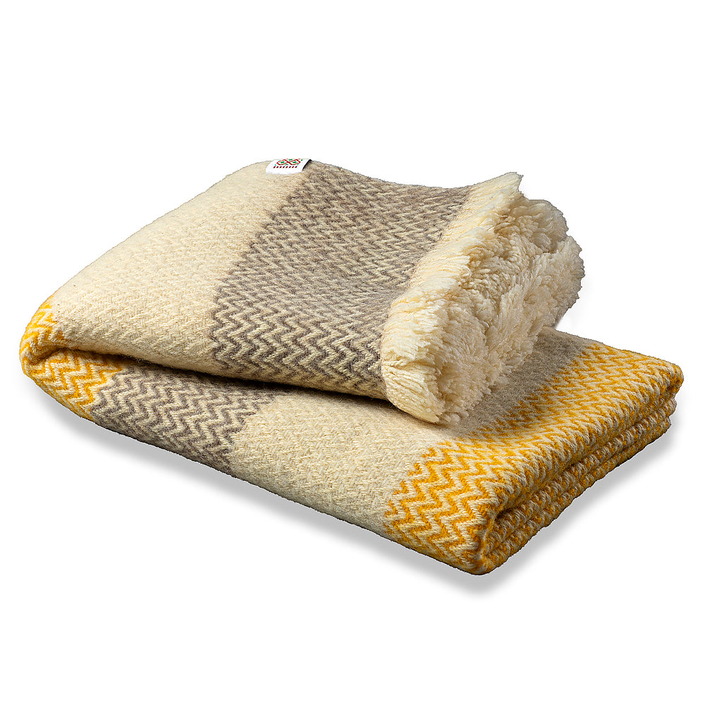 Wool blanket Karandila XVII with yellow and grey stripes-Balkanova