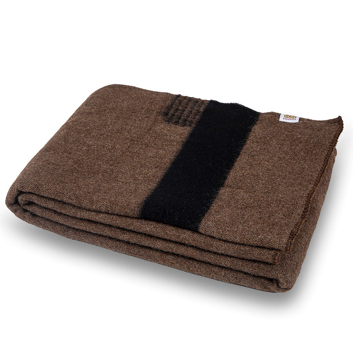 Silná vlněná deka Rainbow XVIII - hnědá s jedním černým pruhem na obou koncích-Balkanova