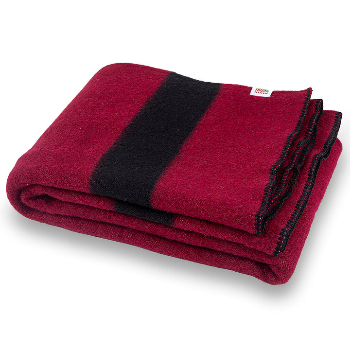Thick wool blanket Rainbow III - burgundy with black stripe on both ends