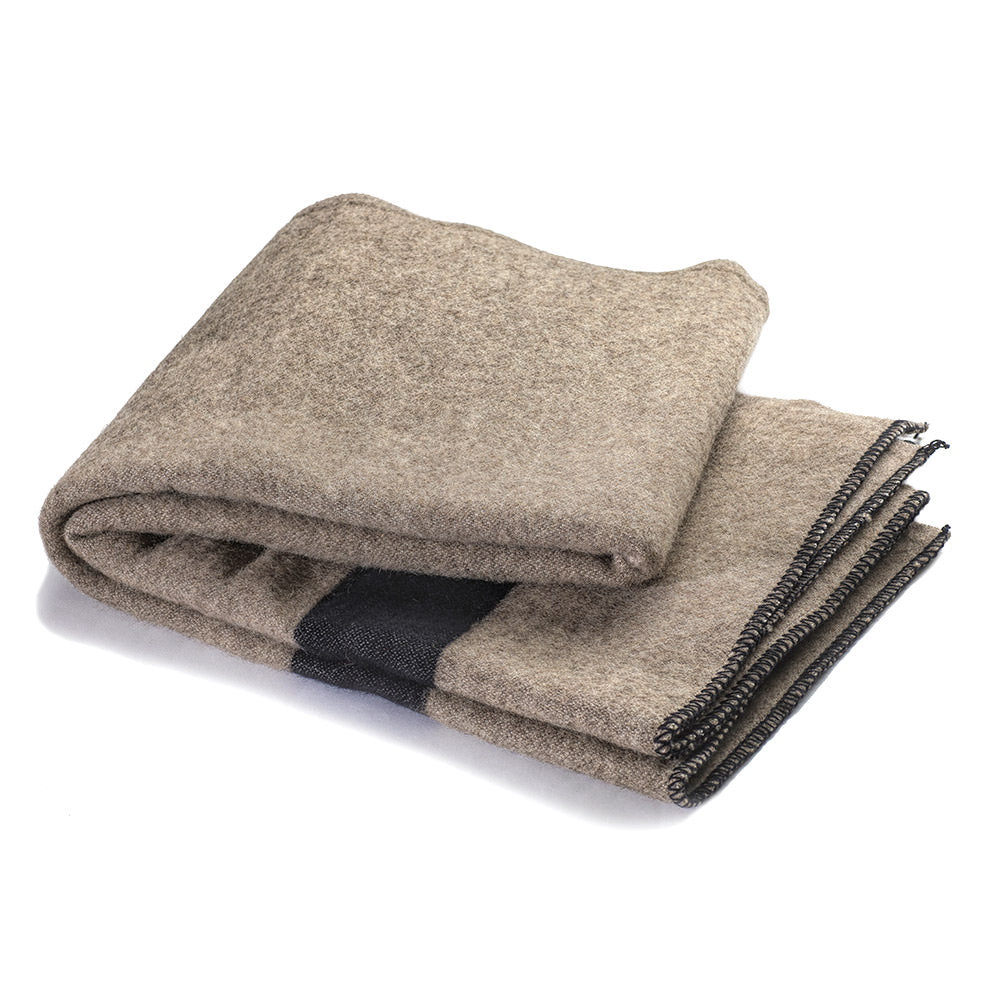 Strong wool blanket Rainbow XIX – dark gray with a black stripe at both ends-Balkanova