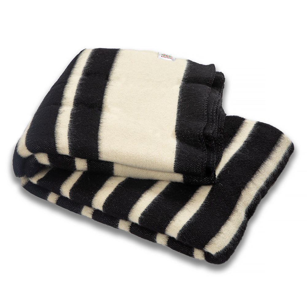 thick woolen blanket white with black stripes - Balkanova