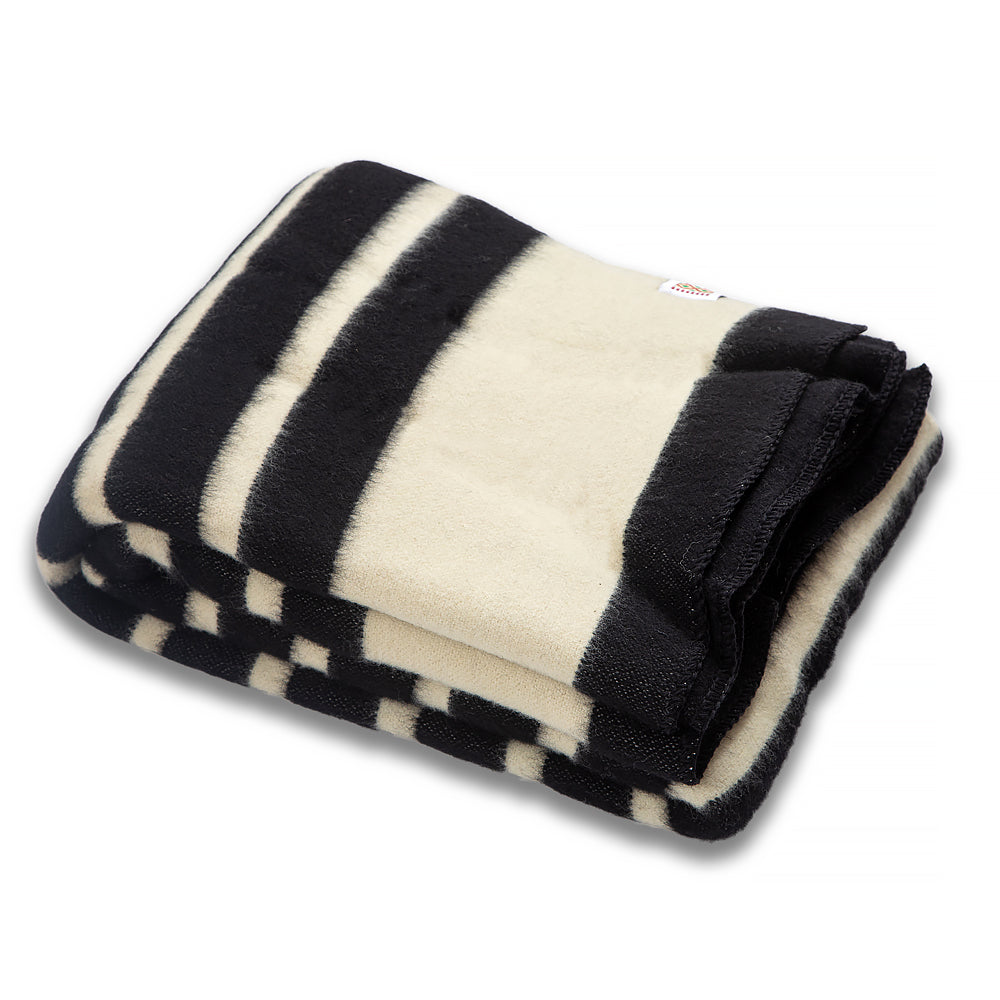 thick woolen blanket white with black stripes - Balkanova