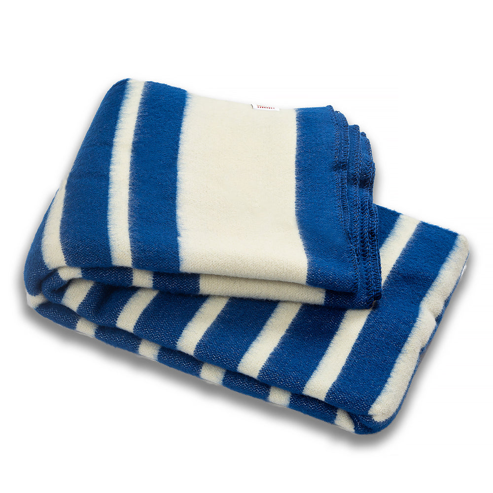 woolen blanket white with blue stripes - Balkanova